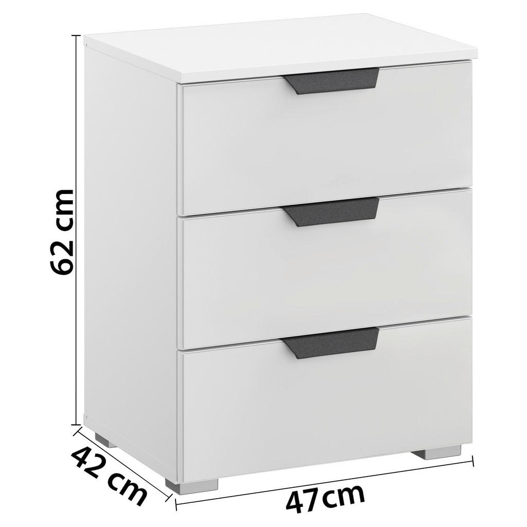 Thumbnail - Rauch Möbel Nachtschrank, Weiß, Weiß Hochglanz, Metall, ´3 Schubladen, 47x62x42 cm, Blauer Engel, Goldenes M, Made in Ge...