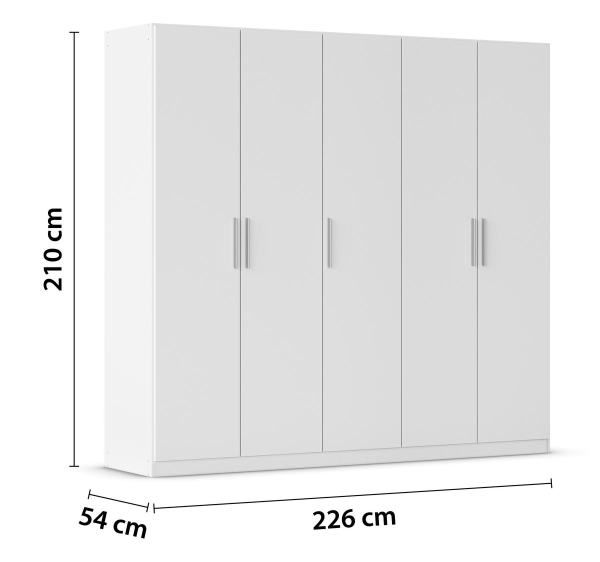 DREHTÜRENSCHRANK 226/210/54 cm,  in Weiß, 5-türig  - Alufarben/Weiß, KONVENTIONELL, Holzwerkstoff/Kunststoff (226/210/54cm) - home24