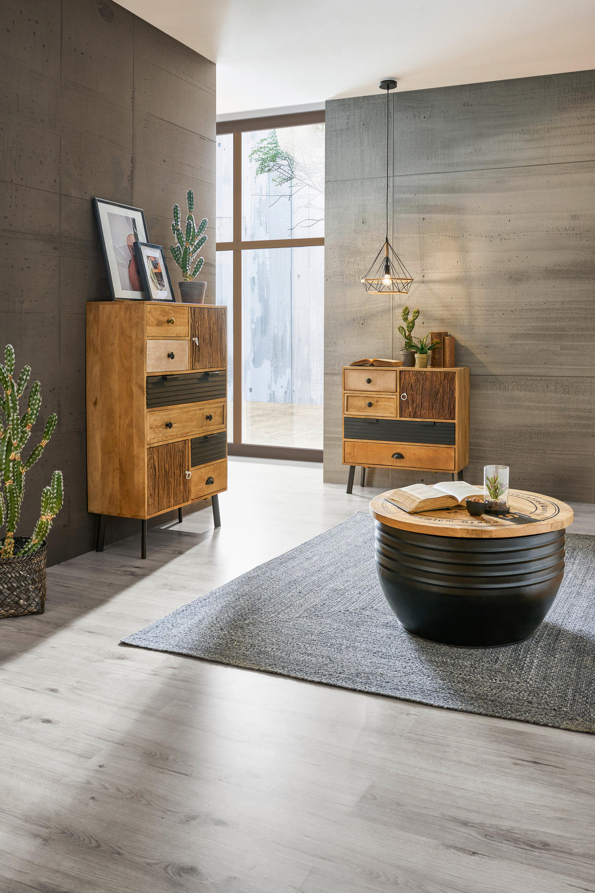 KOMMODE 80/125/35 cm  in Hellbraun, Schwarz, Dunkelbraun  - Hellbraun/Dunkelbraun, Lifestyle, Holz/Metall (80/125/35cm) - Landscape