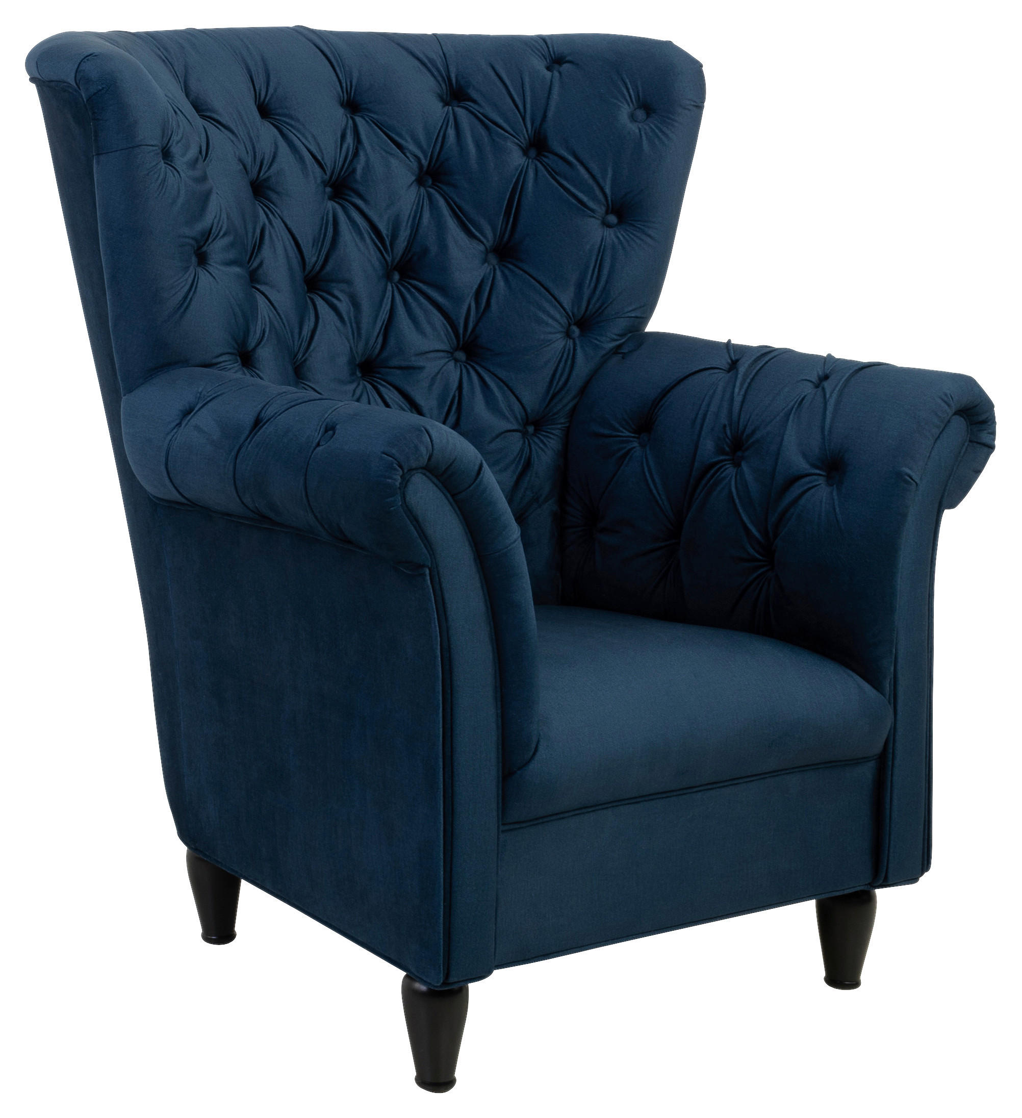 OHRENSESSEL Velours Dunkelblau  - Schwarz/Dunkelblau, Design, Holz/Textil (96/112/86cm) - MID.YOU