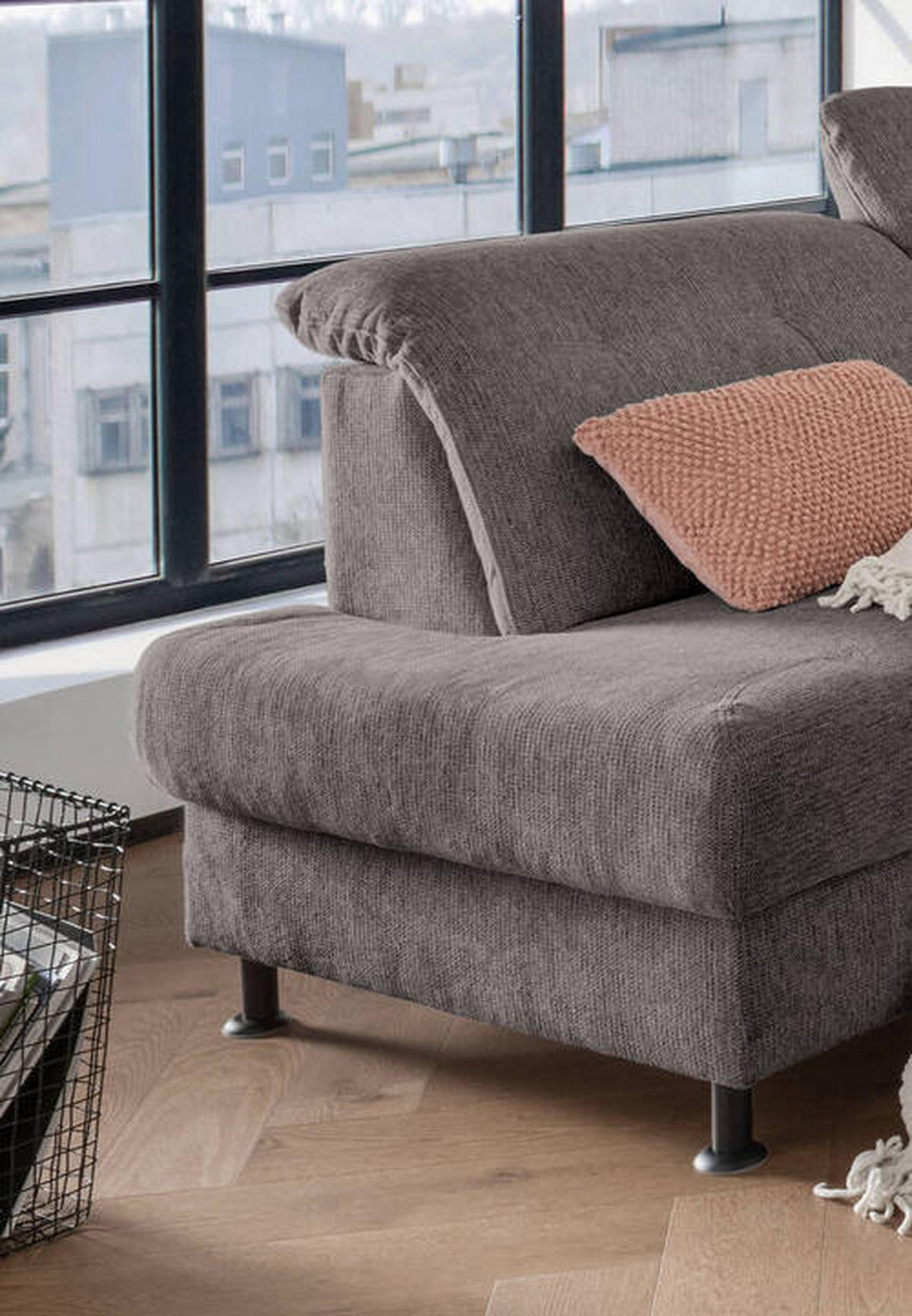 ECKSOFA in Chenille Graubraun  - Graubraun/Schwarz, Modern, Textil/Metall (198/270cm) - Livetastic