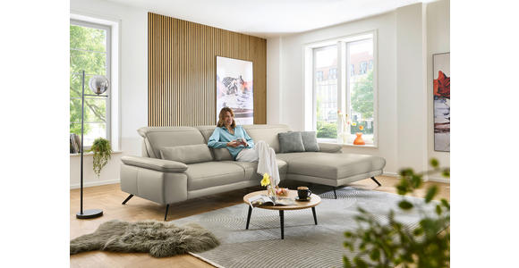 ECKSOFA in Echtleder Ecru  - Ecru/Schwarz, Design, Leder/Metall (332/193cm) - Dieter Knoll