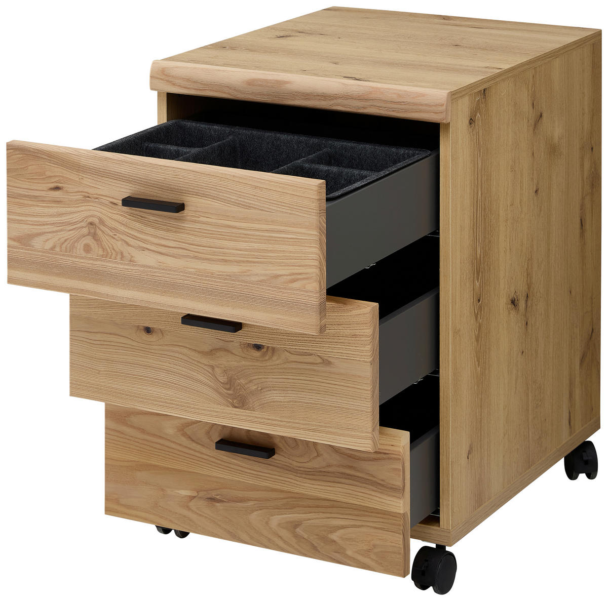 ROLLCONTAINER Eiche Artisan  - Schwarz/Eiche Artisan, KONVENTIONELL, Holzwerkstoff/Kunststoff (45/66/55cm) - Stylife