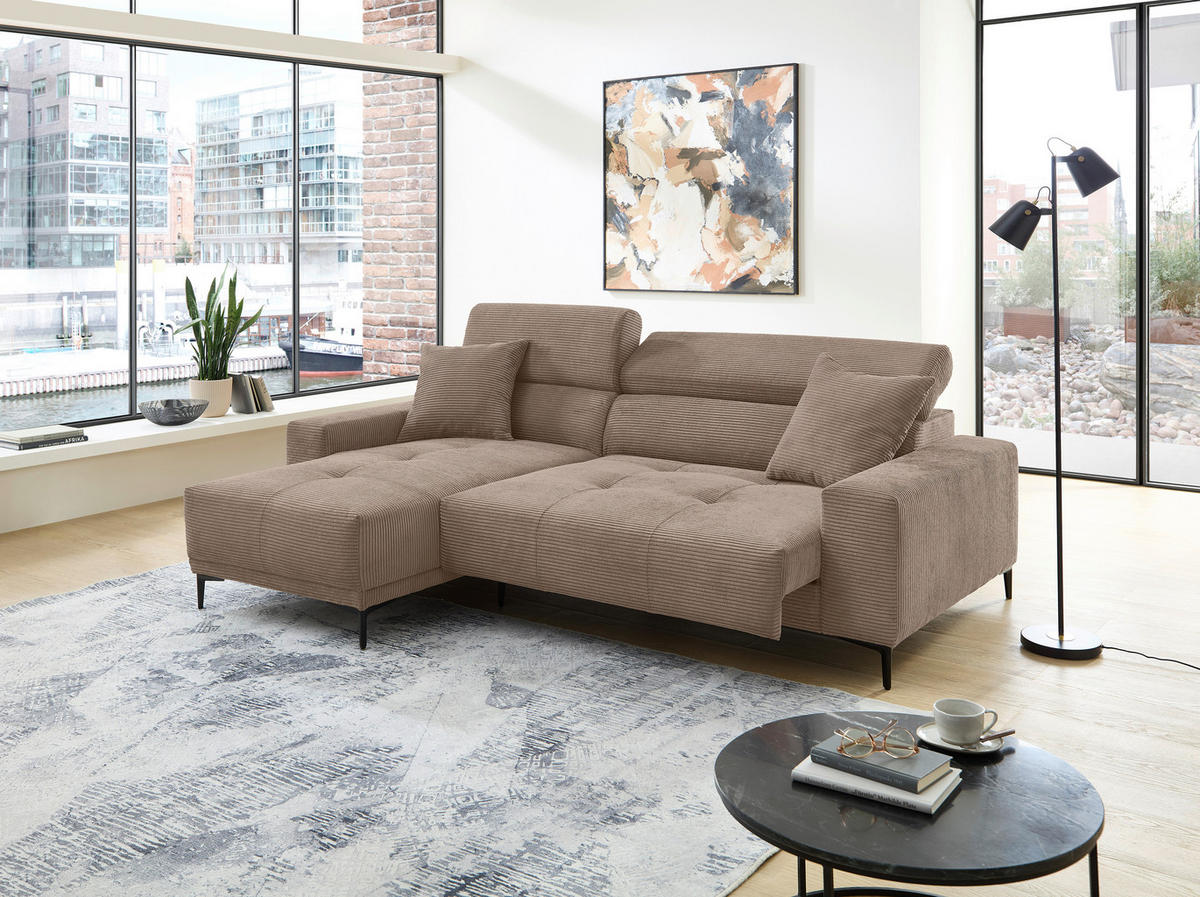 ECKSOFA Cord Graubraun  - Graubraun/Schwarz, Basics, Textil/Metall (183/250cm) - Livetastic