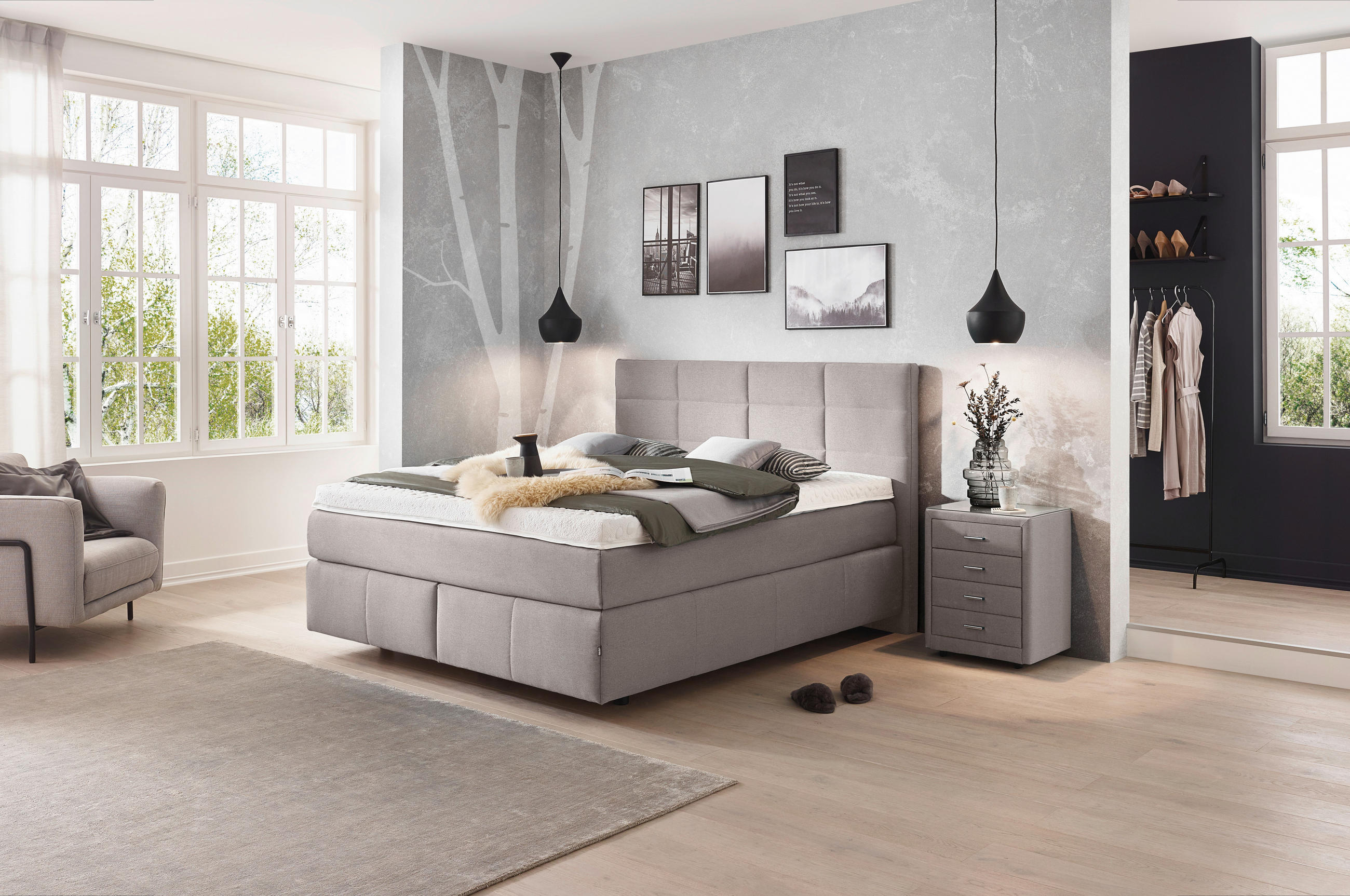 POSTELJA BOXSPRING 180 cm   x 200 cm  , tekstil naravne barve  - črna/naravne barve, Konvencionalno, umetna masa/tekstil (180/200cm) - Dieter Knoll