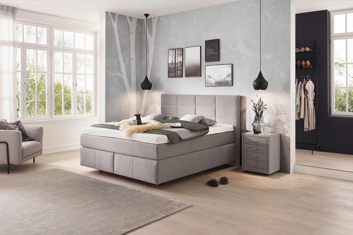 POSTELJA BOXSPRING 180 cm   x 200 cm  , tekstil naravne barve  - črna/naravne barve, Konvencionalno, umetna masa/tekstil (180/200cm) - Dieter Knoll