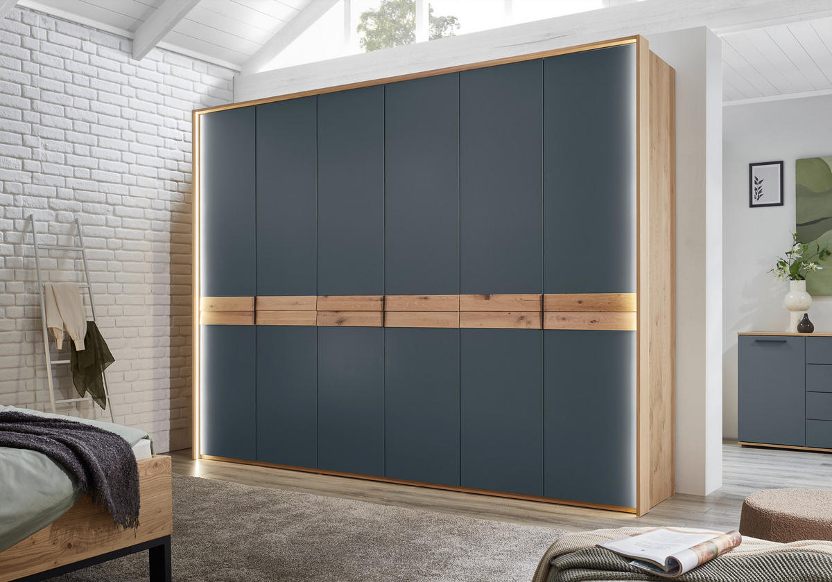 DREHTÜRENSCHRANK 299,2/229,4/59,5 cm,  in Blau, Eichefarben, 6-türig  - Blau/Eichefarben, Design, Holzwerkstoff/Metall (299,2/229,4/59,5cm) - Dieter Knoll