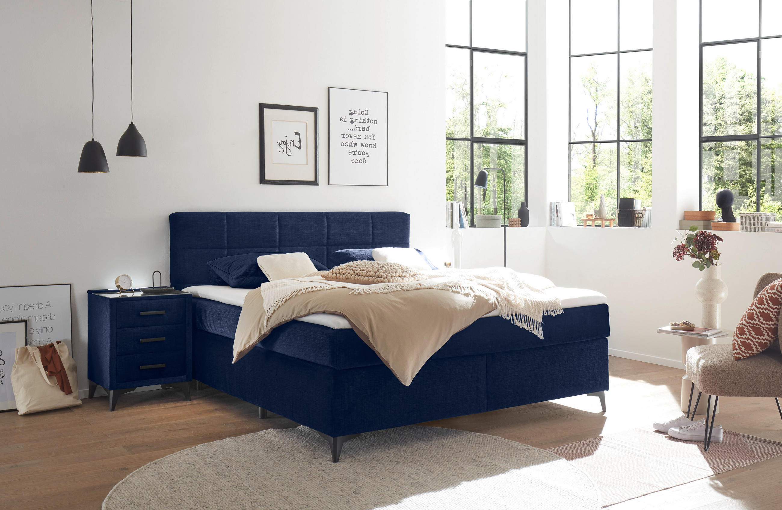 BOXSPRINGBETT 180/200 cm  in Blau  - Blau/Schwarz, Design, Holzwerkstoff/Kunststoff (180/200cm) - Xora