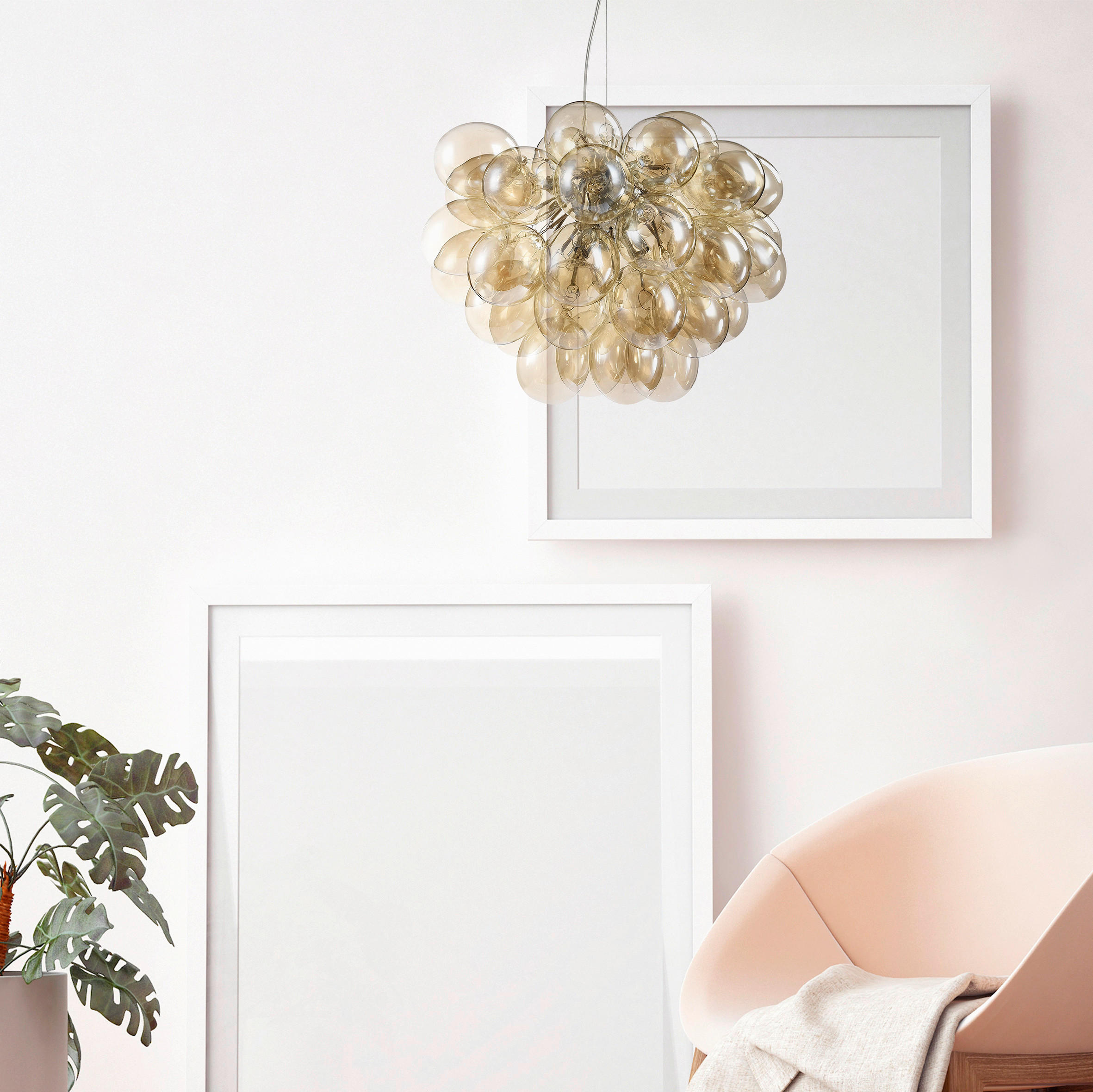 PENDELLEUCHTE  50/40/50 cm   - Bernsteinfarben/Nickelfarben, Trend, Glas/Metall (50/40/50cm) - MAYTONI