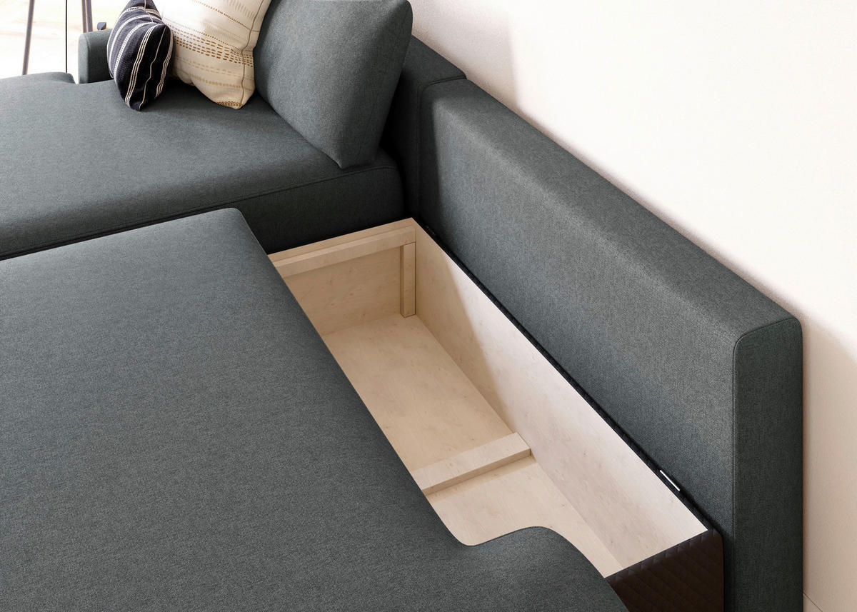 ECKSCHLAFSOFA in Struktur Graphitfarben  - Schwarz/Graphitfarben, Modern, Kunststoff/Textil (167/253cm) - Trendmanufaktur