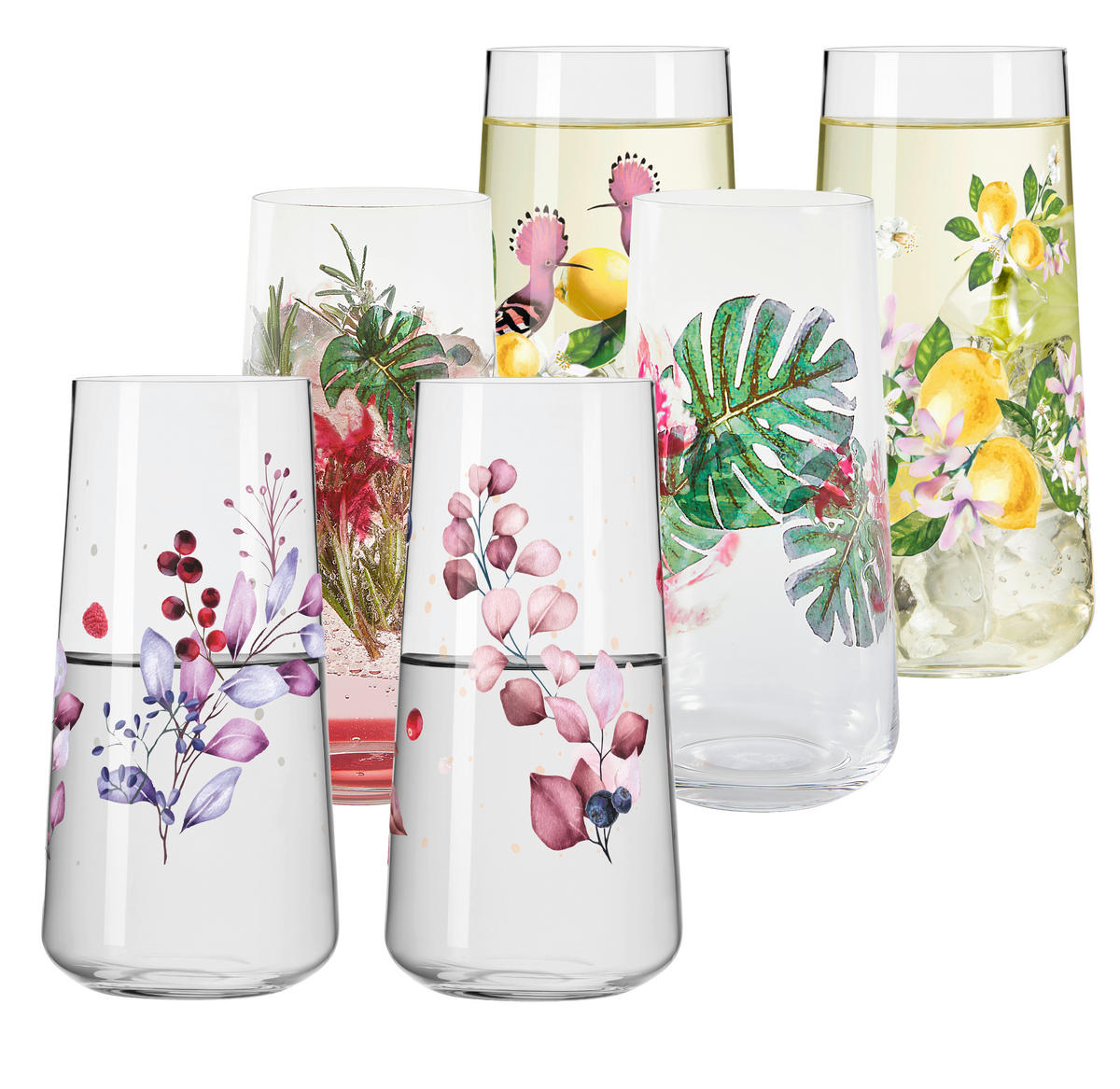 LONGDRINKGLAS Sommersonett 614 ml 2-teilig  - Rosa/Grün, LIFESTYLE, Glas (6,6/16,6cm) - Ritzenhoff