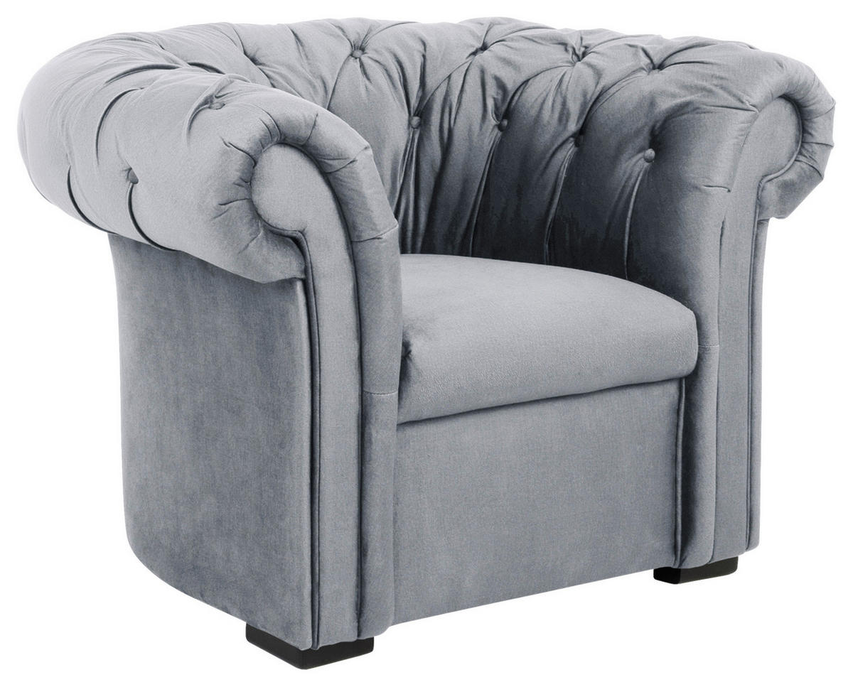 CHESTERFIELD-SESSEL Velours Grau    - Schwarz/Grau, Design, Holz/Textil (114/78/91cm) - MID.YOU