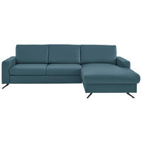 ECKSOFA in Echtleder Blau  - Blau/Schwarz, Design, Leder/Metall (267/165cm) - Beldomo Premium