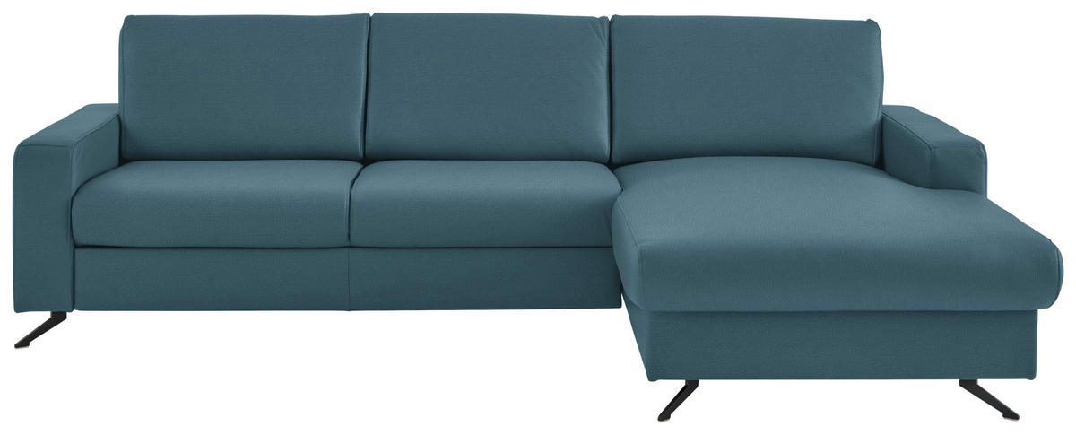 ECKSOFA in Echtleder Blau  - Blau/Schwarz, Design, Leder/Metall (267/165cm) - Beldomo Premium