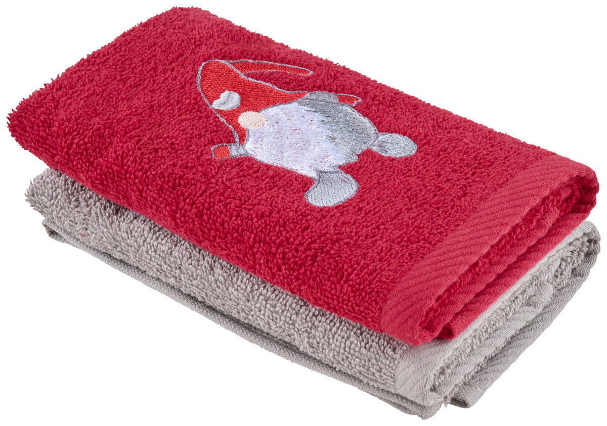 RUČNÍK PRO HOSTY, 30/50 cm, šedá, červená - šedá/červená, Konvenční, textil (30/50cm) - X-Mas
