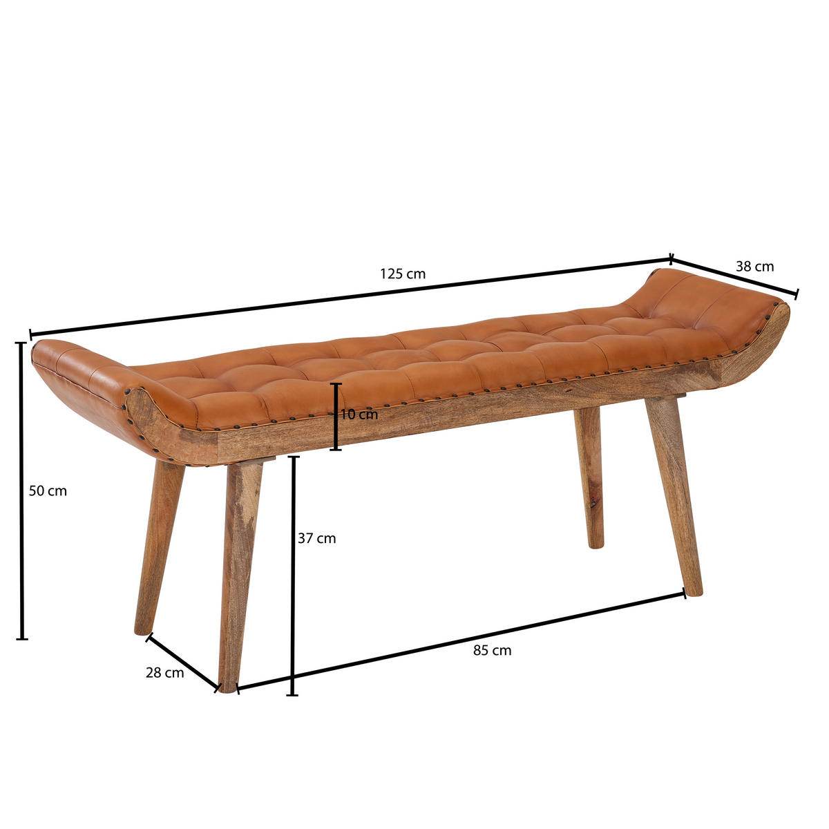 HOCKERBANK in Leder Braun  - Braun, Modern, Leder/Holz (125/50/38cm) - MID.YOU