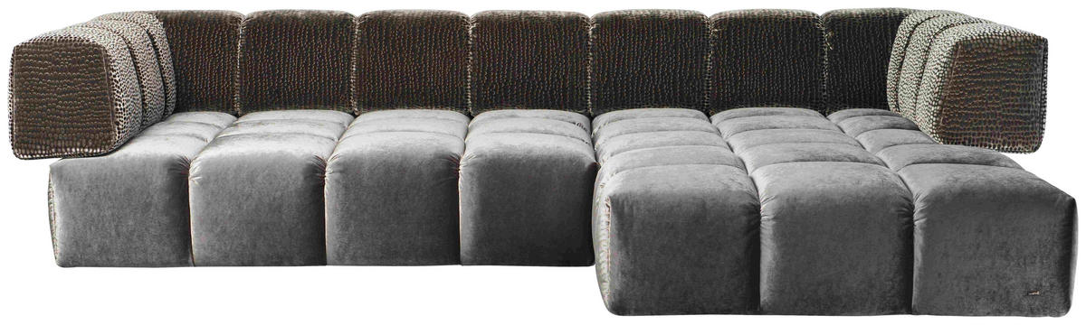 ECKSOFA in Samt, Velours Graubraun  310/215 cm  - Graubraun/Schwarz, Trend, Kunststoff/Textil (310/215cm) - Bretz