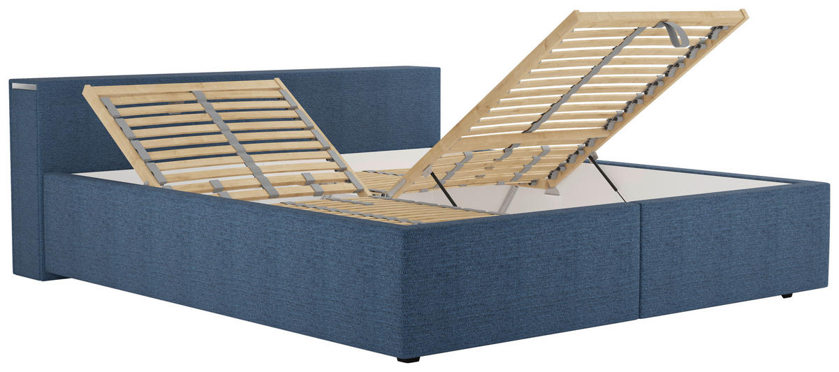 KÁRPITOZOTT ÁGY 180/200 cm  sötétkék  - sötétkék/natúr színű, Modern, műanyag/textil (180/200cm) - Cantus