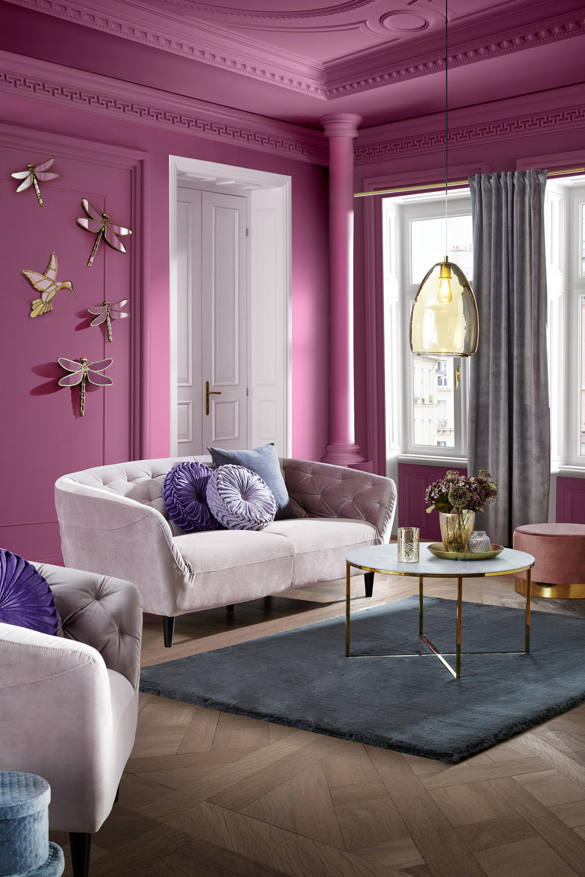 CHESTERFIELD-SOFA in Samt Rosa  - Schwarz/Rosa, Trend, Holz/Textil (191/78/84cm) - Ambia Home