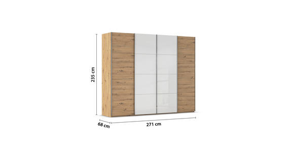 SCHWEBETÜRENSCHRANK 271/235/68 cm 4-türig Weiß, Eiche Artisan  - Chromfarben/Weiß, KONVENTIONELL, Glas/Holzwerkstoff (271/235/68cm) - Novel