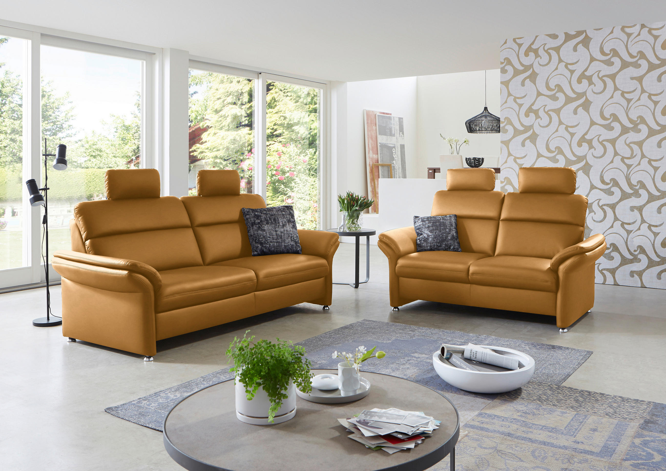 3-SITZER-SOFA in Echtleder Gelb  - Gelb/Alufarben, KONVENTIONELL, Leder/Metall (228/96/92cm) - Beldomo Premium