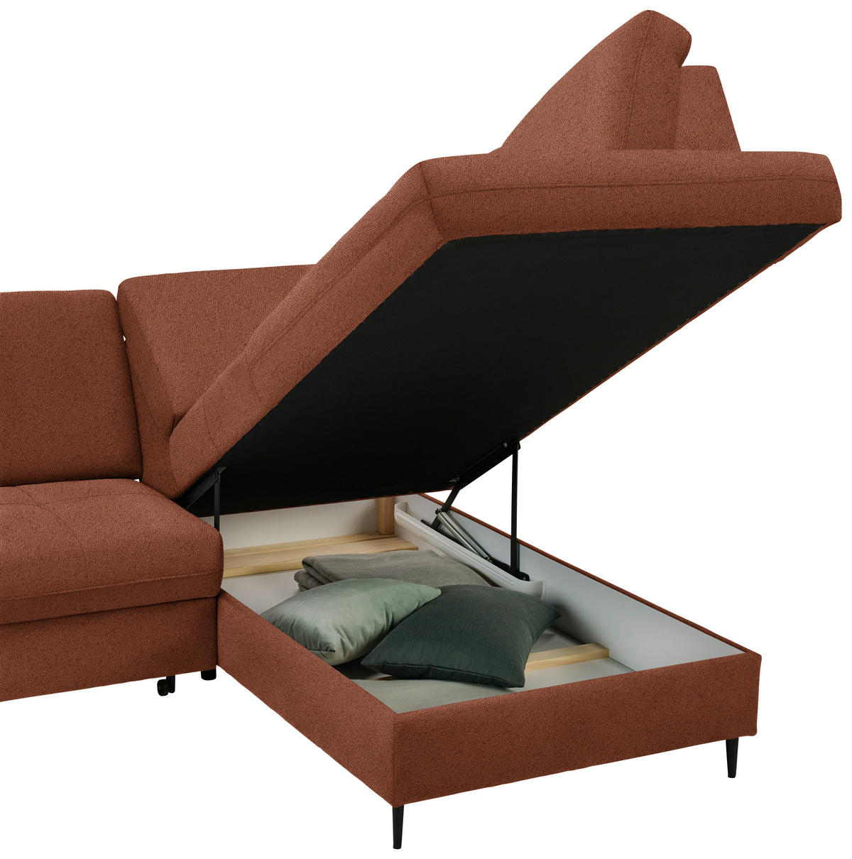 ECKSOFA in Chenille Rostfarben  - Rostfarben/Schwarz, Modern, Holz/Textil (241/184cm) - Carryhome