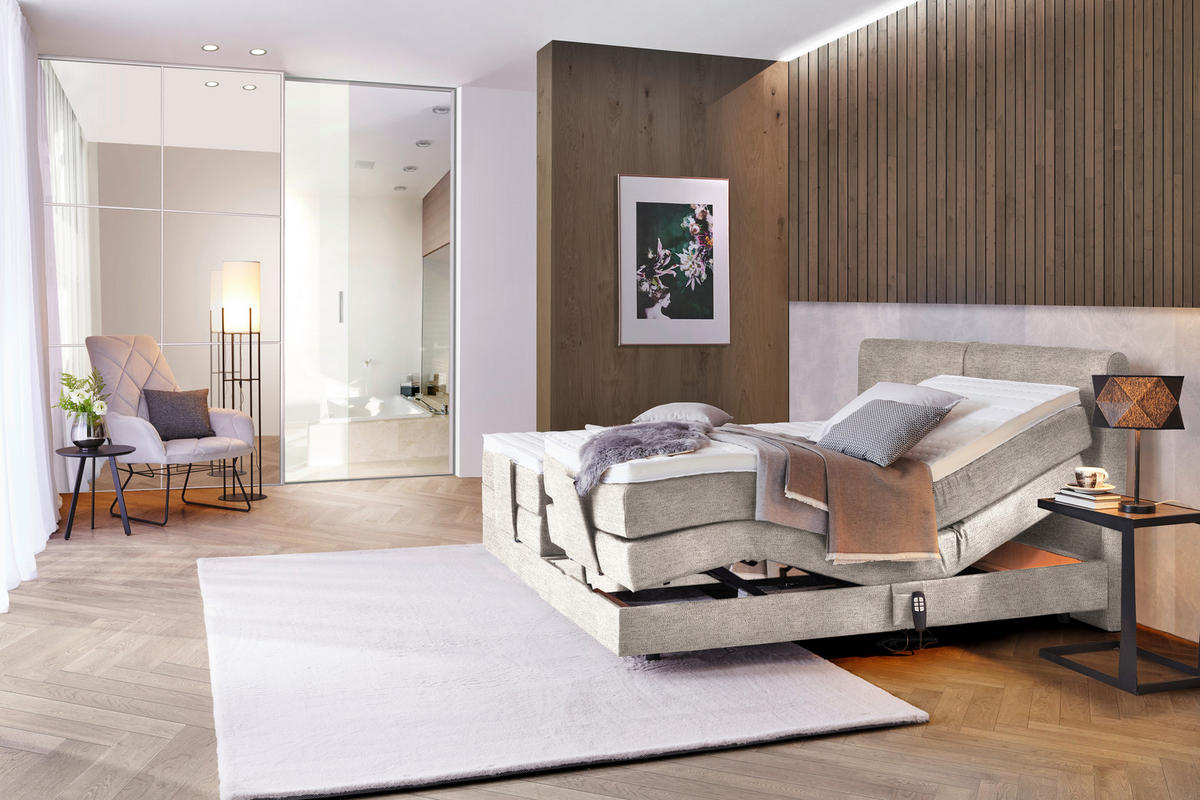 BOXSPRINGBETT 180/200 cm  in Beige  - Beige/Schwarz, Design, Kunststoff/Textil (180/200cm) - Hom`in