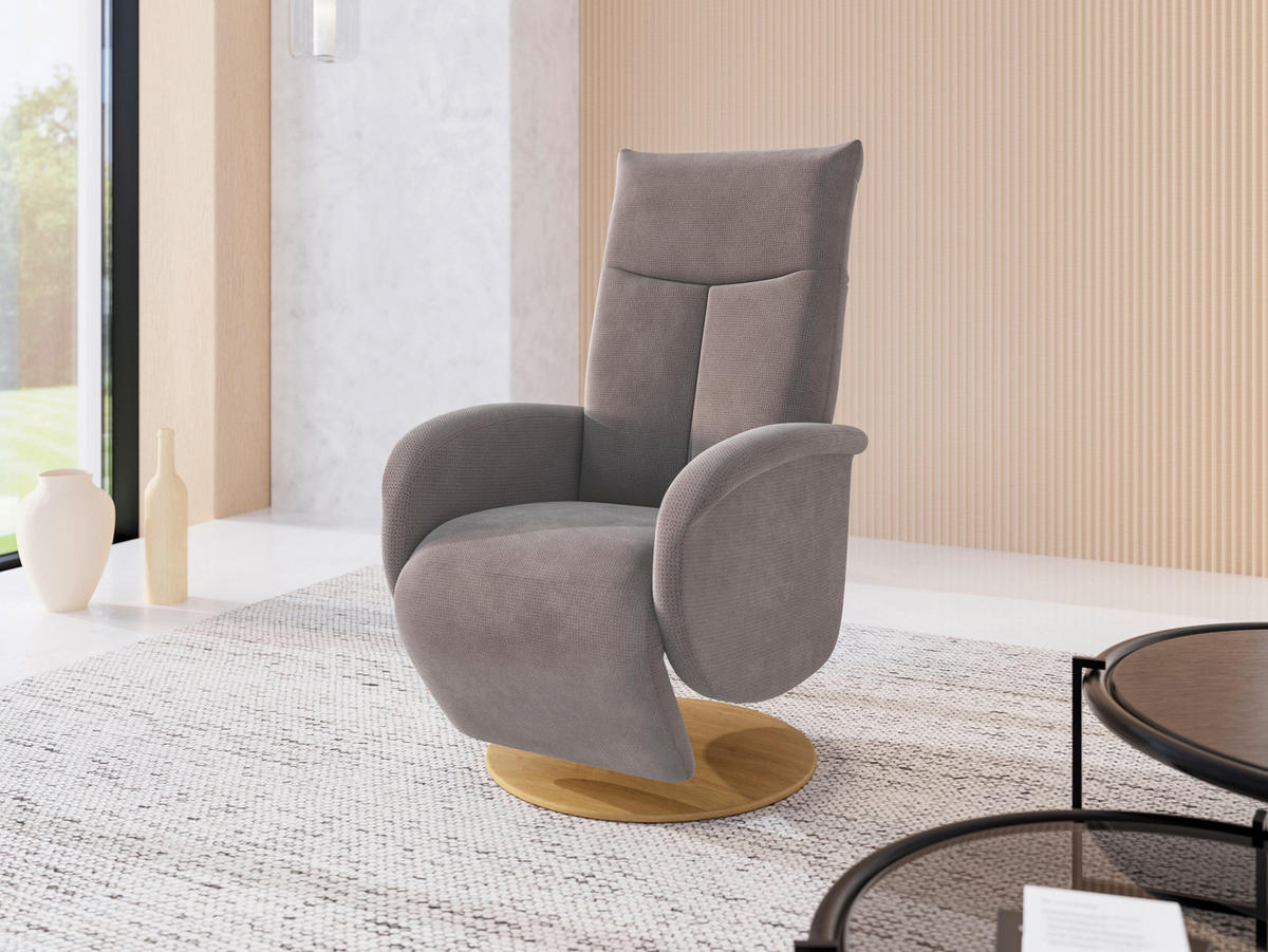 RELAXSESSEL GLENDALE E Flachgewebe Kopfteilverstellung, Rücken echt    - Taupe/Eichefarben, KONVENTIONELL, Holzwerkstoff/Textil (75/112/82cm) - Sit & More