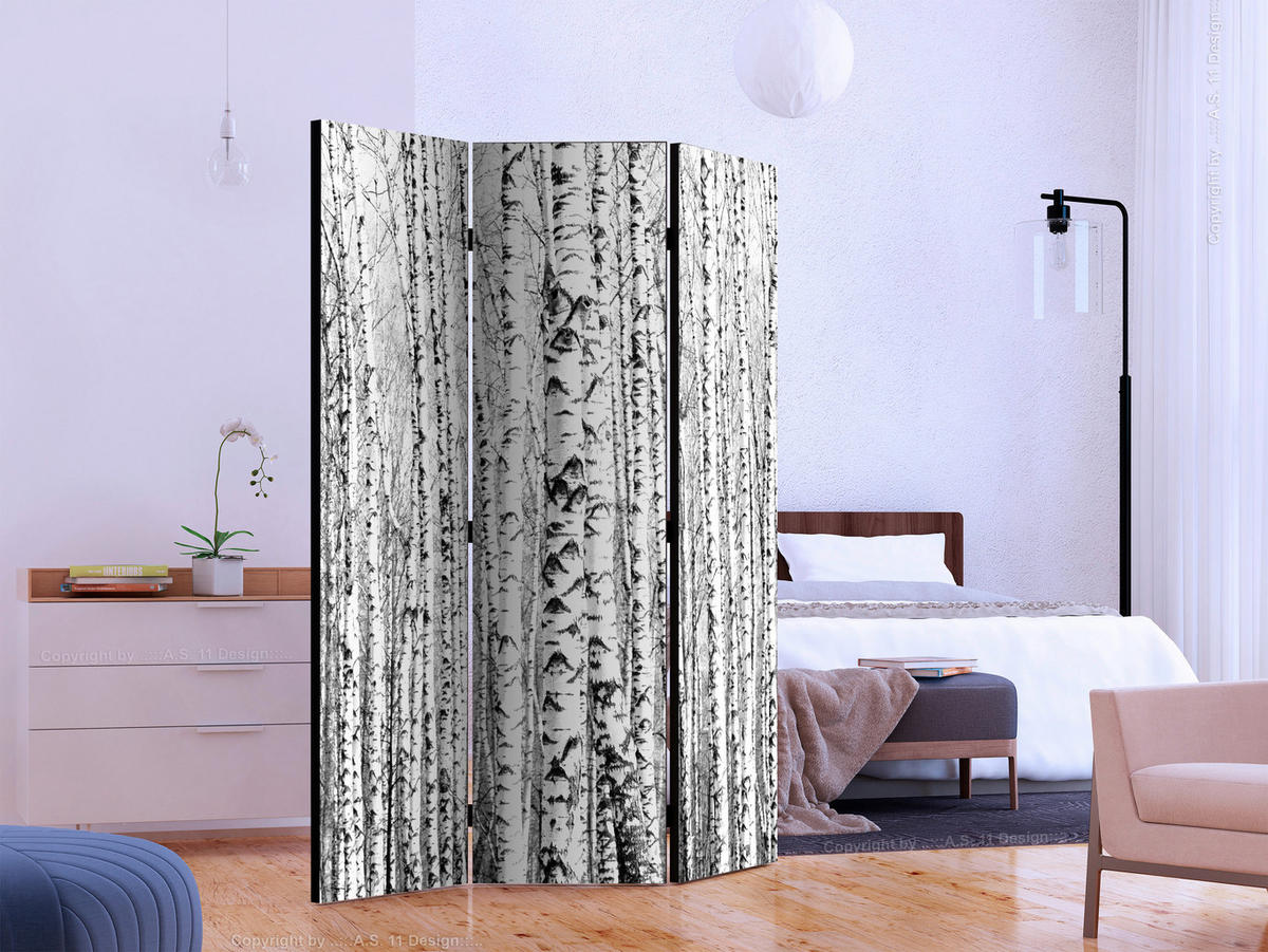 PARAVENT mit 3  Flügel - Schwarz/Weiß, Basics, Holz/Textil (135/172/3cm) - artgeist