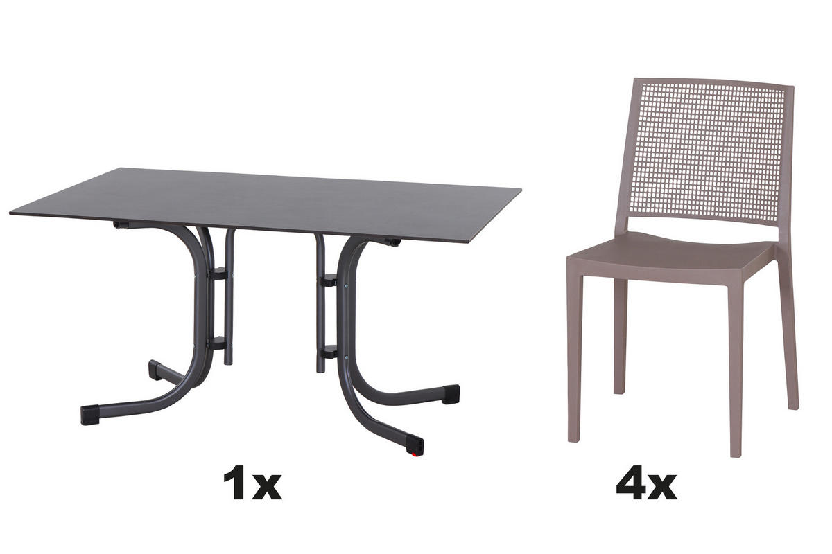 GARTENGARNITUR 5-teilig Stahl  - Taupe/Anthrazit, Basics, Kunststoff/Metall (90/80/140cm) - Siena Garden