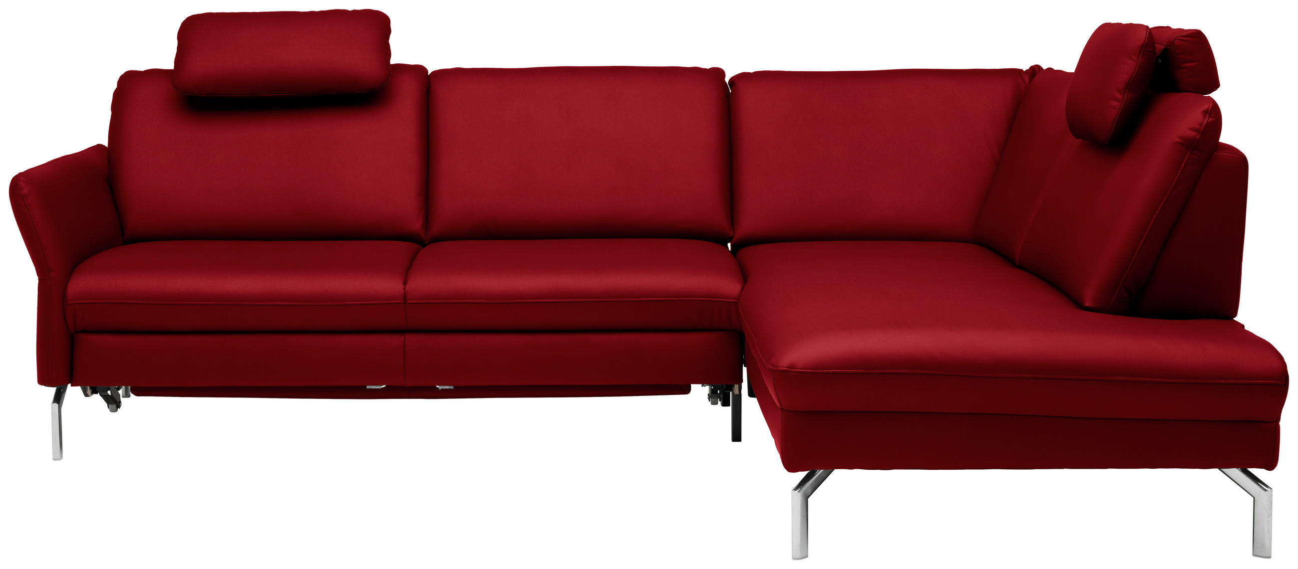 ECKSOFA in Echtleder Rot  284/220 cm  - Rot/Alufarben, KONVENTIONELL, Leder/Metall (284/220cm) - Beldomo Premium