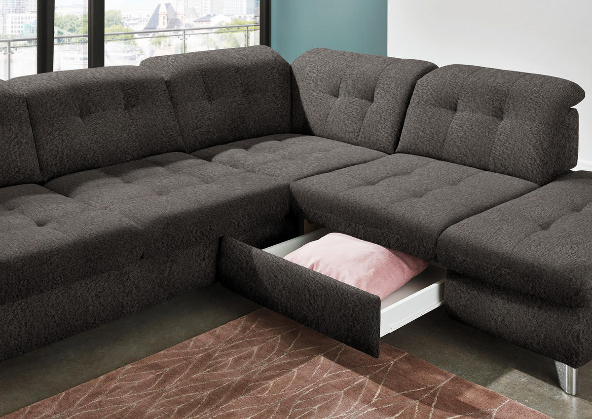 ECKSOFA in Chenille Anthrazit  - Chromfarben/Anthrazit, Design, Textil/Metall (310/260cm) - Beldomo Speed