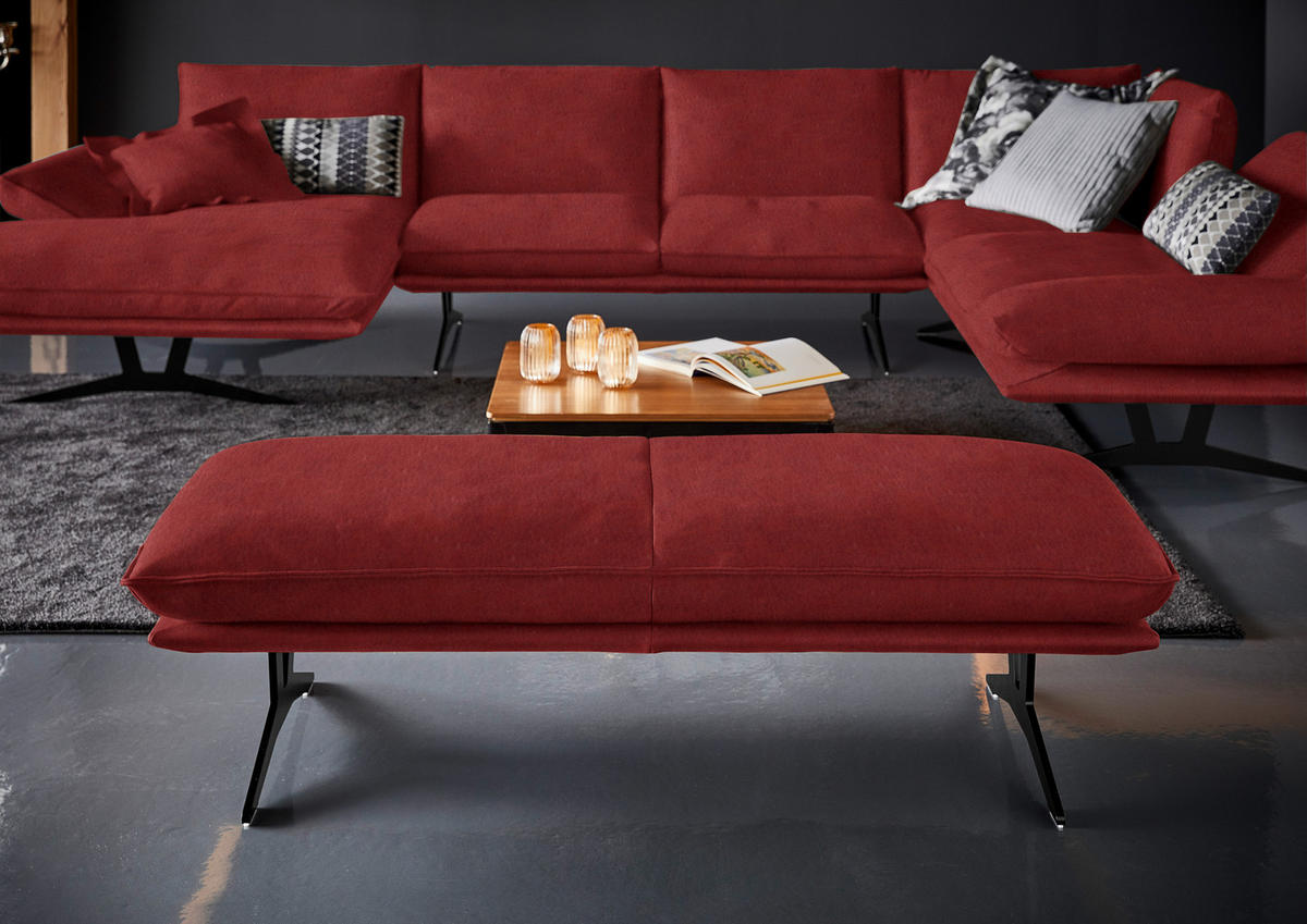 WOHNLANDSCHAFT in Echtleder Rot  - Rot/Schwarz, Natur, Leder/Metall (155/359/217cm) - Dieter Knoll