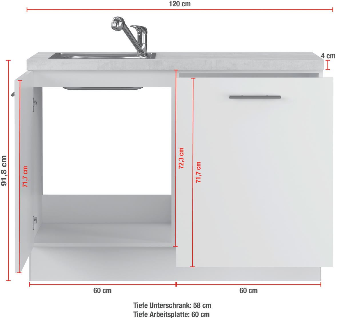 SPÜLENUNTERSCHRANK 120/91,8/58 cm  Hellgrau  - Eichefarben/Hellgrau, Basics, Holzwerkstoff/Metall (120/91,8/58cm) - Impuls