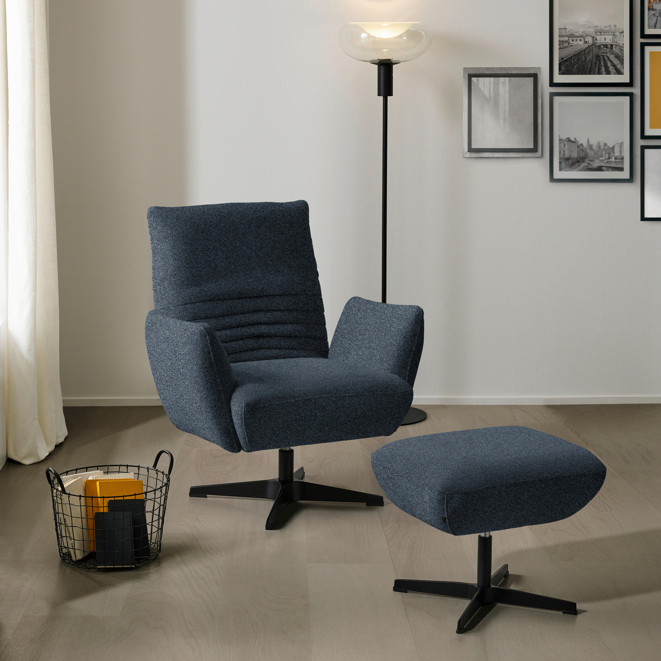 SESSEL in Bouclé Blau  - Blau/Schwarz, Design, Textil/Metall (60/94/86cm) - Dieter Knoll