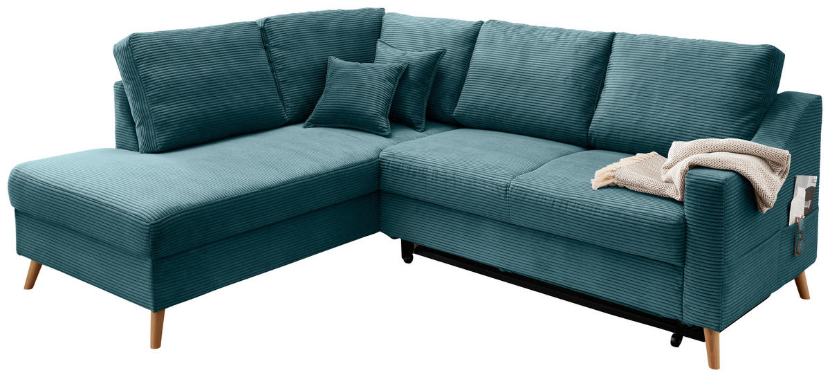 ECKSOFA in Cord Petrol  - Petrol/Naturfarben, MODERN, Holz/Textil (200/230cm) - Livetastic