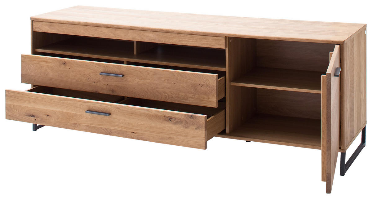 KOMODA POD TELEVIZI, sukový dub, barvy dubu, 184/67/50 cm - černá/barvy dubu, Design, kov/dřevo (184/67/50cm) - Livetastic
