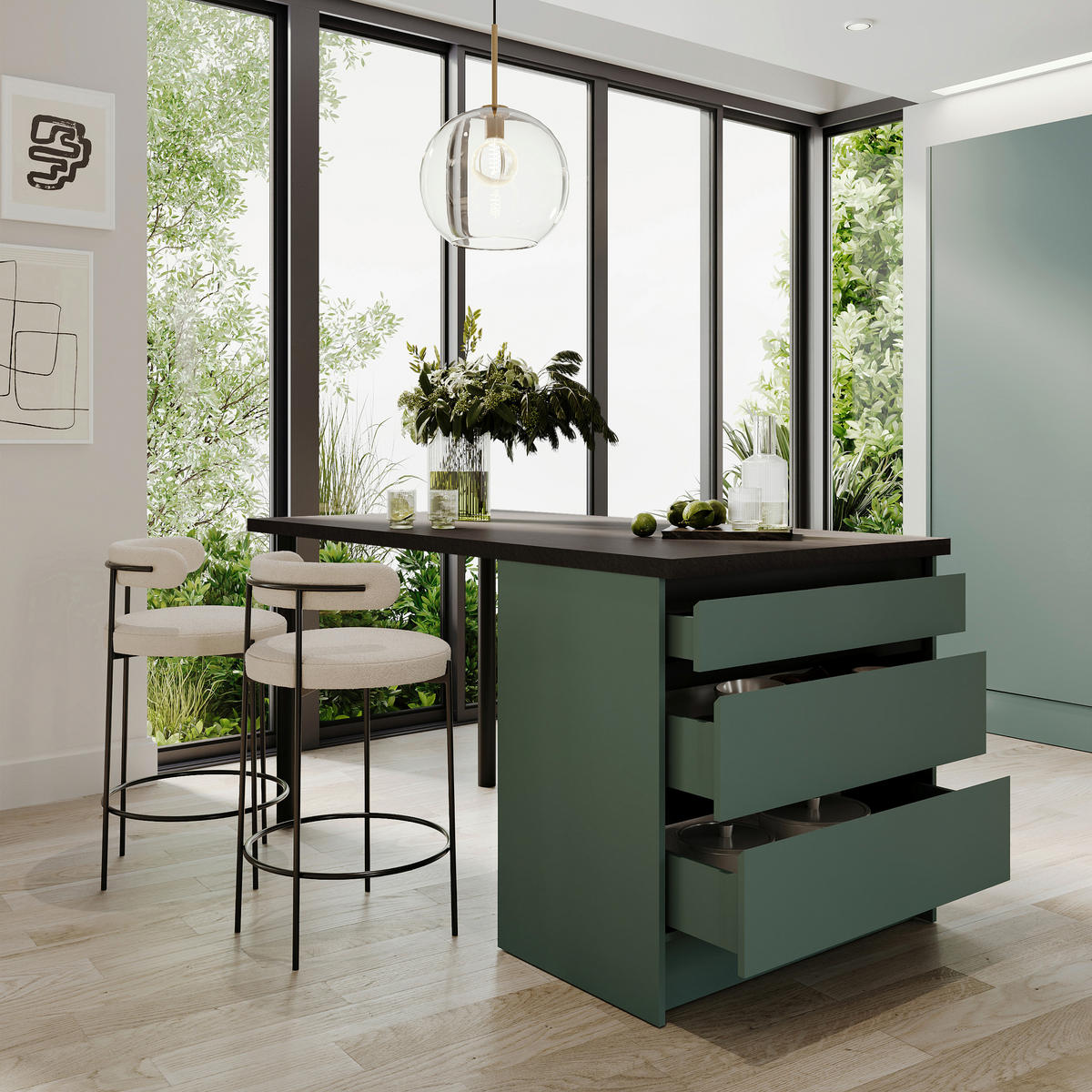 KÜCHENINSEL   in Grün, Schwarz  - Schwarz/Grau, Design, Holzwerkstoff (180/91/90cm) - MID.YOU