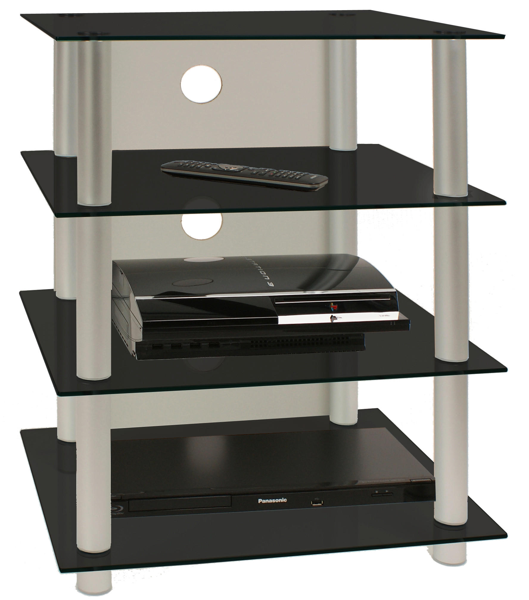PHONOTISCH Metall, Glas Schwarz, Silberfarben  - Silberfarben/Schwarz, KONVENTIONELL, Glas/Metall (54/70/45cm) - MID.YOU