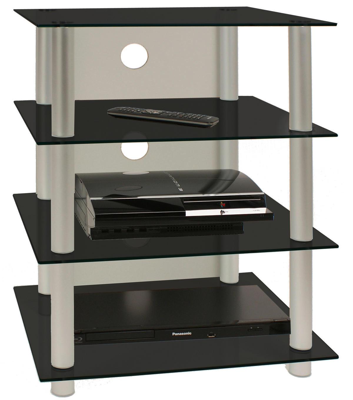 PHONOTISCH Metall, Glas Schwarz, Silberfarben  - Silberfarben/Schwarz, KONVENTIONELL, Glas/Metall (54/70/45cm) - MID.YOU