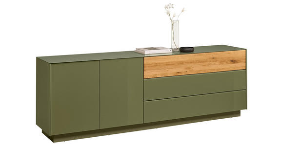 LOWBOARD Triest  in 207/69/42 cm  - Eichefarben/Olivgrün, Design, Glas/Holz (207/69/42cm) - Novel