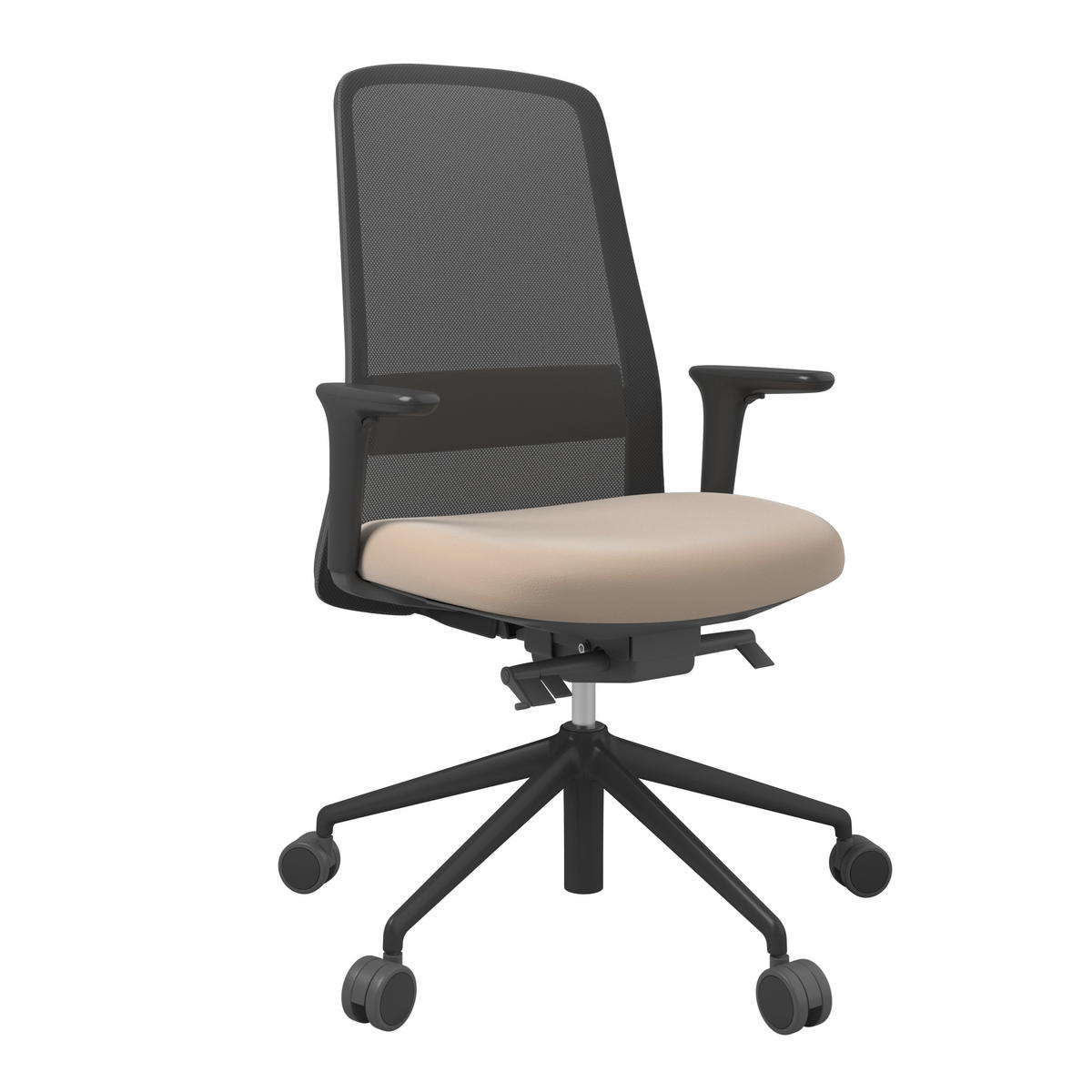 DREHSTUHL Lederlook Schwarz, Beige  - Beige/Schwarz, MODERN, Kunststoff/Textil (70/103-115/70cm)