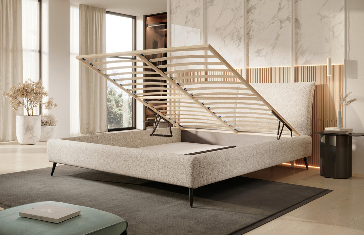 POLSTERBETT 180/200 cm  in Braun, Schwarz, Ecru  - Ecru/Schwarz, Design, Holz/Textil (180/200cm) - Esposa