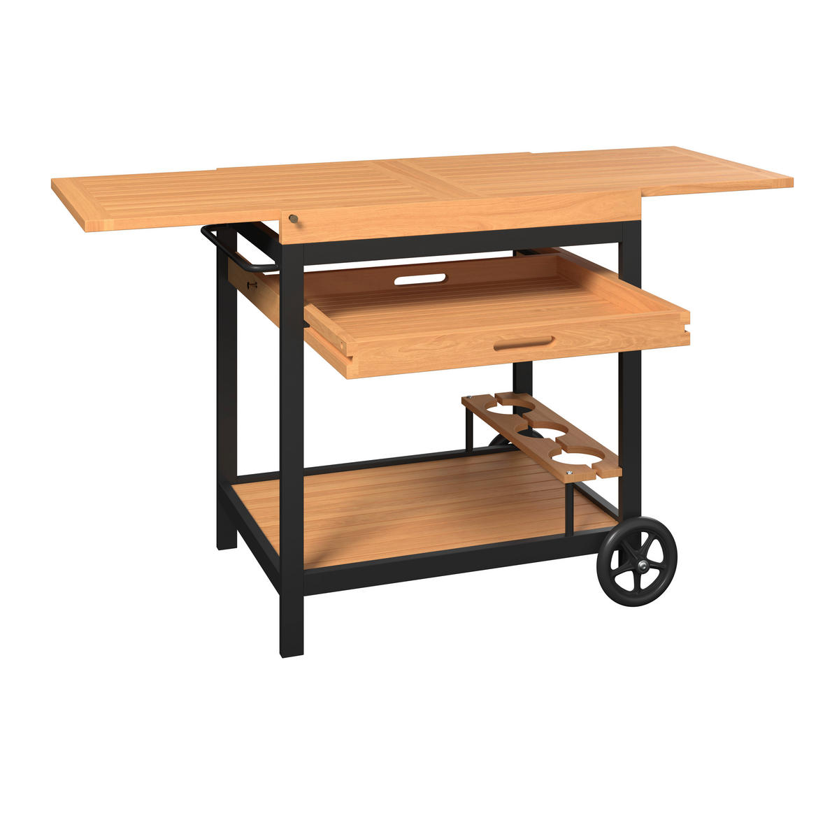 GARTEN-SERVIERWAGEN Holz, Metall  - Schwarz/Teakfarben, MODERN, Holz/Metall (73/80/50cm) - Ambia Garden