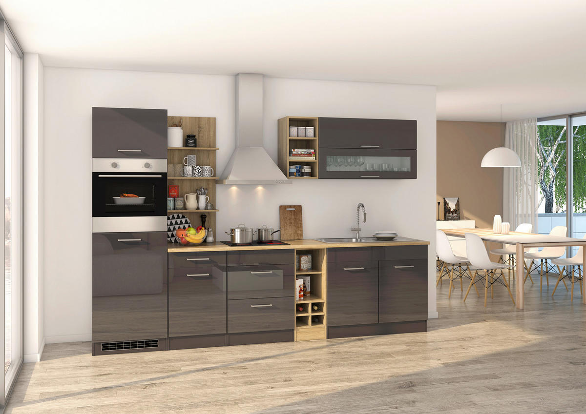 KÜCHENBLOCK 300 cm   in Graphitfarben  - Silberfarben/Graphitfarben, Modern, Holzwerkstoff/Metall (300cm) - Held