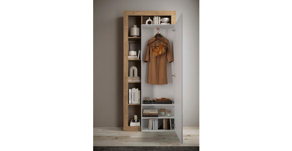 GARDEROBENSCHRANK 91/209/30 cm  - Eichefarben/Weiß Hochglanz, Design, Glas/Holzwerkstoff (91/209/30cm) - Carryhome