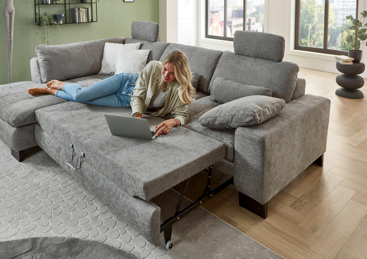 HÖRNSOFFA i chenille grå  - svart/grå, Modern, metall/textil (197/84/289cm) - Livetastic