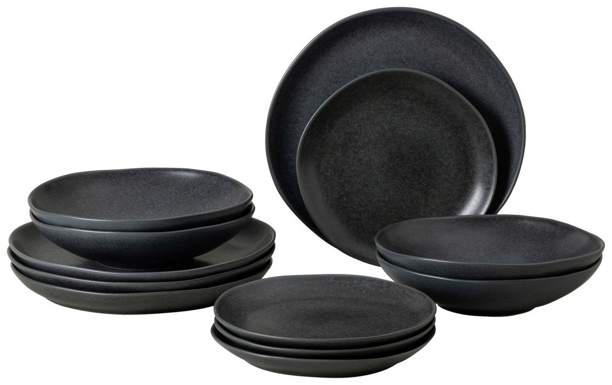 KOMBISERVICE Schwarz LIVIA 12-teilig 4 Personen  - Schwarz, Basics, Keramik - Costa Nova