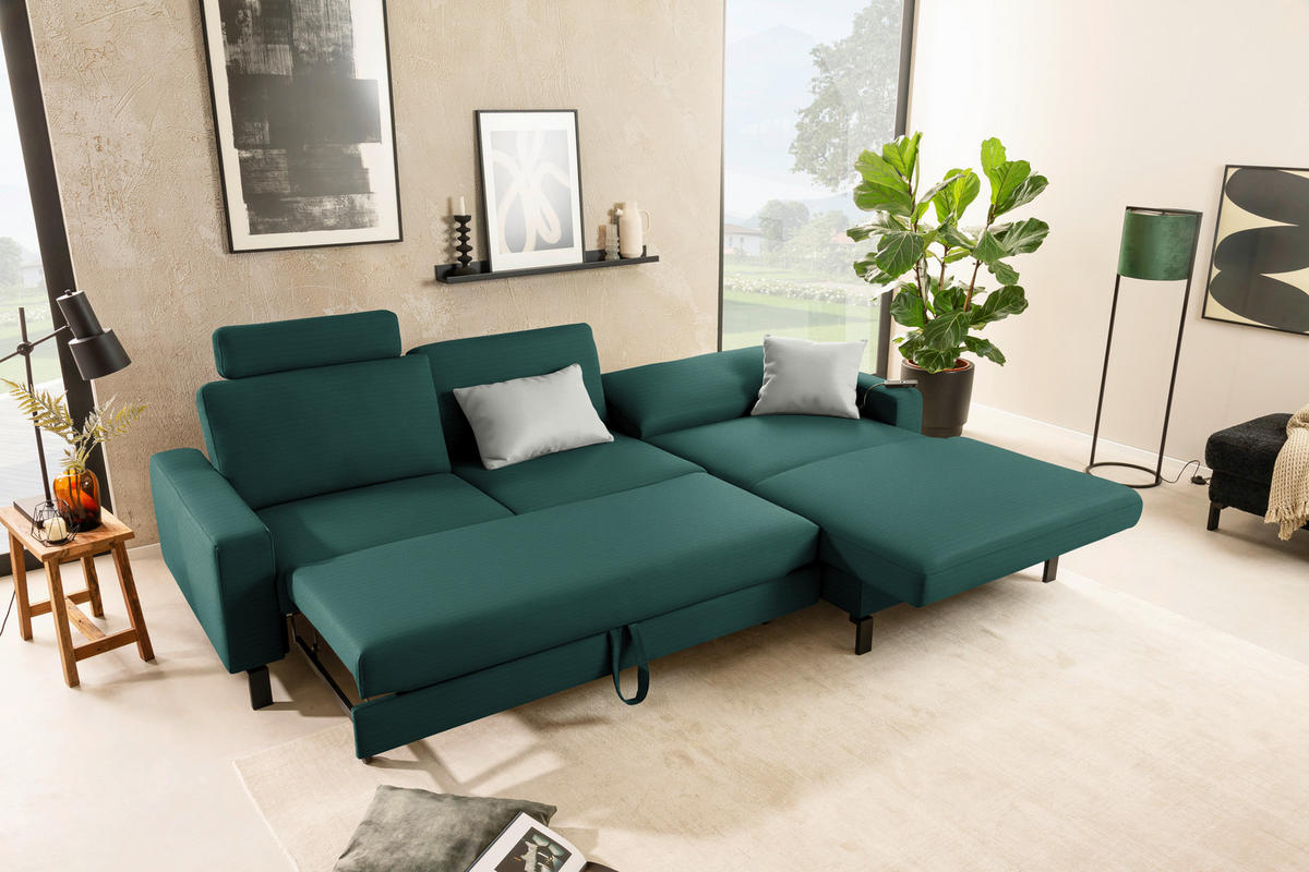 ECKSOFA Cord Waldgrün  - Waldgrün/Schwarz, Design, Textil/Metall (298/185cm) - Pure Home Lifestyle