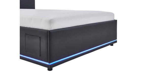 POLSTERBETT 140/200 cm,  in Schwarz, Beleuchtung,  - Schwarz, Design, Kunststoff/Textil (140/200cm) - Xora